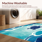 Ultra Soft Area Rug, Non Slip, Stain Resistant, Washable Area Rugs for Living Room, Bedroom, Nautical Harmony Wave Rug with Stylized Turtle and Coastal Shell Patterns(Blue)