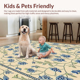 Ultra Soft Area Rug, Non Slip, Stain Resistant, Washable Area Rugs for Living Room, Bedroom, Summer Garden Area Blue and Beige Botanical Print(Beige)
