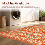 Ultra Soft Area Rug, Non Slip, Stain Resistant, Washable Area Rugs for Living Room, Bedroom, Elegant Vintage Tribal Patterns(Orange)