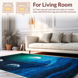 Ultra Soft Area Rug, Non Slip, Stain Resistant, Washable Area Rugs for Living Room, Bedroom, Stylish Earthy Abstract Motif(Blue)