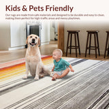 Ultra Soft Area Rug, Non Slip, Stain Resistant, Washable Area Rugs for Living Room, Bedroom, Artful Vintage Striped Design(Orange)