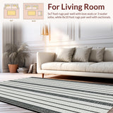 Ultra Soft Area Rug, Non Slip, Stain Resistant, Washable Area Rugs for Living Room, Bedroom, Indoor Outdoor Rug Braided Area Rug Black White Striped Farmhouse Style(Black)