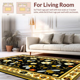 Ultra Soft Area Rug, Non Slip, Stain Resistant, Washable Area Rugs for Living Room, Bedroom, Joyful Colorful Floral Medley(Black)