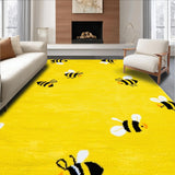 Ultra Soft Area Rug, Non Slip, Stain Resistant, Washable Area Rugs for Living Room, Bedroom, Whimsical Floral Bee Design(Yellow)