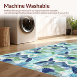 Ultra Soft Area Rug, Non Slip, Stain Resistant, Washable Area Rugs for Living Room, Bedroom, Playful Sea Turtle and Pebble Pattern Rug with Abstract Oceanic Geometry(Blue)