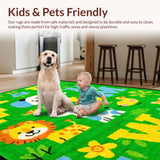 Ultra Soft Area Rug, Non Slip, Stain Resistant, Washable Area Rugs for Living Room, Bedroom, Whimsical Animal Alphabet Collage(Green)