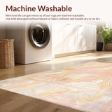 Ultra Soft Area Rug, Non Slip, Stain Resistant, Washable Area Rugs for Living Room, Bedroom, Art Deco Rug with Gold Detailing and Peach Gradient(Pink)