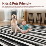 Ultra Soft Area Rug, Non Slip, Stain Resistant, Washable Area Rugs for Living Room, Bedroom, Bold Stripe Symphony: Black & White Geometric Patterned Rug(Black)
