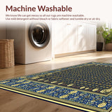 Ultra Soft Area Rug, Non Slip, Stain Resistant, Washable Area Rugs for Living Room, Bedroom, Elegant Geometric Area Featuring Blue and Gold Floral(Blue)