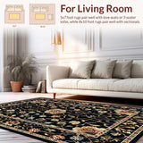 Ultra Soft Area Rug, Non Slip, Stain Resistant, Washable Area Rugs for Living Room, Bedroom, Stylish Black and Grey Elegance(Black)