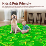 Ultra Soft Area Rug, Non Slip, Stain Resistant, Washable Area Rugs for Living Room, Bedroom, Rustic Textured Lucky Leaf Design(Green)