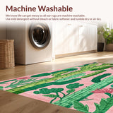 Ultra Soft Area Rug, Non Slip, Stain Resistant, Washable Area Rugs for Living Room, Bedroom, Whimsical Bright Green Leaf Style(Pink)