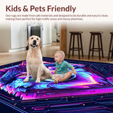 Ultra Soft Area Rug, Non Slip, Stain Resistant, Washable Area Rugs for Living Room, Bedroom, Dynamic Graphic Wolf Illustration(Purple)