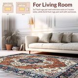 Ultra Soft Area Rug, Non Slip, Stain Resistant, Washable Area Rugs for Living Room, Bedroom, Rustic Vintage Floral Medallion(Blue)