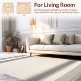Ultra Soft Area Rug, Non Slip, Stain Resistant, Washable Area Rugs for Living Room, Bedroom, Elegant Scalloped Edge Motif(Beige)