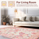 Ultra Soft Area Rug, Non Slip, Stain Resistant, Washable Area Rugs for Living Room, Bedroom, Vibrant Floral Boho Inspiration(Ivory)