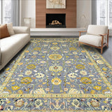 Ultra Soft Area Rug, Non Slip, Stain Resistant, Washable Area Rugs for Living Room, Bedroom, Rustic Sky-Toned Medallion Motif(Gray)