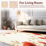 Ultra Soft Area Rug, Non Slip, Stain Resistant, Washable Area Rugs for Living Room, Bedroom, Radiant Bloom Area Beige & Crimson Abstract Floral Design(Red)