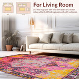 Ultra Soft Area Rug, Non Slip, Stain Resistant, Washable Area Rugs for Living Room, Bedroom, Rustic Textured Vintage Aesthetic(Pink)
