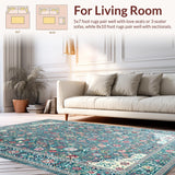 Ultra Soft Area Rug, Non Slip, Stain Resistant, Washable Area Rugs for Living Room, Bedroom, Vibrant Teal Botanical Harmony(Blue)