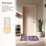 Ultra Soft Area Rug, Non Slip, Stain Resistant, Washable Area Rugs for Living Room, Bedroom, Rustic Trellis Design with Detail(Purple)