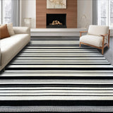 Ultra Soft Area Rug, Non Slip, Stain Resistant, Washable Area Rugs for Living Room, Bedroom, Monochrome Linear Layered Rug with Bold Black and White Contrast Stripes(Black)