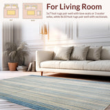 Ultra Soft Area Rug, Non Slip, Stain Resistant, Washable Area Rugs for Living Room, Bedroom, Handcrafted Loop Pile Featuring Subtle Beige and Blue Tones(Blue)