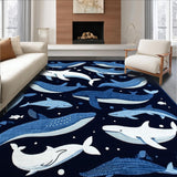 Ultra Soft Area Rug, Non Slip, Stain Resistant, Washable Area Rugs for Living Room, Bedroom, Whimsical Marine Animal Motif(Blue)