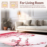 Ultra Soft Area Rug, Non Slip, Stain Resistant, Washable Area Rugs for Living Room, Bedroom, Pastel Gradient Blossom Pattern(Red)