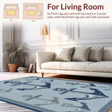 Ultra Soft Area Rug, Non Slip, Stain Resistant, Washable Area Rugs for Living Room, Bedroom, Stylish Gray Nautical Fusion(Blue)