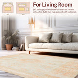 Ultra Soft Area Rug, Non Slip, Stain Resistant, Washable Area Rugs for Living Room, Bedroom, Boho Chic Medallion Natural & Beige Tones(Ivory)