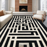 Ultra Soft Area Rug, Non Slip, Stain Resistant, Washable Area Rugs for Living Room, Bedroom, Urban Stripe Fusion Rug Featuring Graphic Parallel Bands and Sleek Contrast(Black)