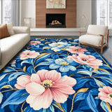 Ultra Soft Area Rug, Non Slip, Stain Resistant, Washable Area Rugs for Living Room, Bedroom, Luxurious Gold Accented Floral Style(Blue)