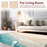 Ultra Soft Area Rug, Non Slip, Stain Resistant, Washable Area Rugs for Living Room, Bedroom, Seashore Inspired Washable Throw Rug Coastal Blue Beach Scenery Area Carpet(Beige)