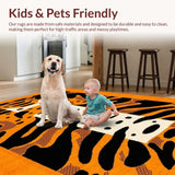 Ultra Soft Area Rug, Non Slip, Stain Resistant, Washable Area Rugs for Living Room, Bedroom, Exotic Striped Animal Motif(Orange)