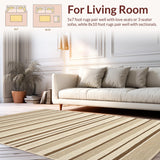 Ultra Soft Area Rug, Non Slip, Stain Resistant, Washable Area Rugs for Living Room, Bedroom, Rustic Striped High-Low Visual Appeal(Beige)