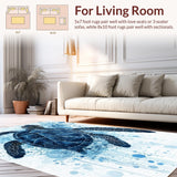 Ultra Soft Area Rug, Non Slip, Stain Resistant, Washable Area Rugs for Living Room, Bedroom, Blue Horizon Ocean Life Rug with Artistic Sea Turtle and Water Ripple Pattern(Blue)