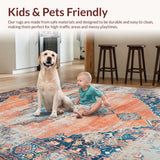 Ultra Soft Area Rug, Non Slip, Stain Resistant, Washable Area Rugs for Living Room, Bedroom, Elegant Vintage Ogee Pattern(Orange)