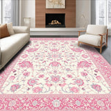Bethlehem Traditional White Area with Delicate Pink Petals Design(Ivory)
