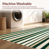 Ultra Soft Area Rug, Non Slip, Stain Resistant, Washable Area Rugs for Living Room, Bedroom, Contemporary Striped Area in Rich Beige and Emerald Green Tones(Green)