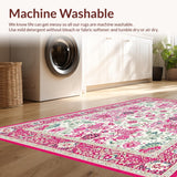 Ultra Soft Area Rug, Non Slip, Stain Resistant, Washable Area Rugs for Living Room, Bedroom, Delicate Circular Greenery Theme(Pink)