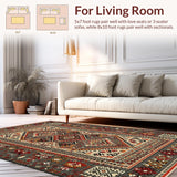 Ultra Soft Area Rug, Non Slip, Stain Resistant, Washable Area Rugs for Living Room, Bedroom, Artisanal Warm Toned Pattern(Red)