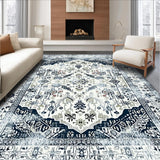 Ultra Soft Area Rug, Non Slip, Stain Resistant, Washable Area Rugs for Living Room, Bedroom, Rustic Vintage Patterned Elegance(White)