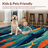 Ultra Soft Area Rug, Non Slip, Stain Resistant, Washable Area Rugs for Living Room, Bedroom, Marine Life Ocean Carpet Apex Predator Design(Blue)
