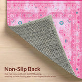 Ultra Soft Area Rug, Non Slip, Stain Resistant, Washable Area Rugs for Living Room, Bedroom, Vivid Seasonal Teal Accents(Pink)