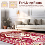 Ultra Soft Area Rug, Non Slip, Stain Resistant, Washable Area Rugs for Living Room, Bedroom, Elegant Distressed Geometric Flair(Red)