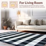 Ultra Soft Area Rug, Non Slip, Stain Resistant, Washable Area Rugs for Living Room, Bedroom, Modern Black White Checkered Living Room Plush Rug(Black)