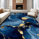 Ultra Soft Area Rug, Non Slip, Stain Resistant, Washable Area Rugs for Living Room, Bedroom, Trendy Abstract Metallic Flourish(Blue)