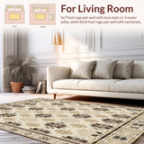 Ultra Soft Area Rug, Non Slip, Stain Resistant, Washable Area Rugs for Living Room, Bedroom, Non Skid Floor Runner with Unique Farmhouse Geo Accent(Beige)
