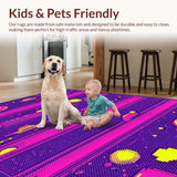 Ultra Soft Area Rug, Non Slip, Stain Resistant, Washable Area Rugs for Living Room, Bedroom, Funky 90s Colorful Tiled Aesthetic(Purple)
